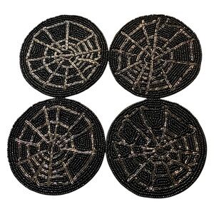 Target Black Beaded Spider Web Halloween Coasters Set of 4